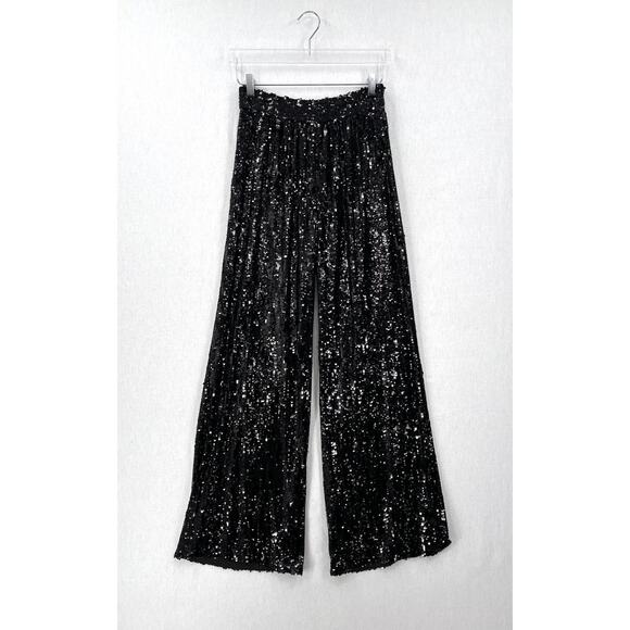 RAMY BROOKE Christine Sequin Pants Womens 4 Black Wide Leg High Rise Party NEW - Picture 3 of 16